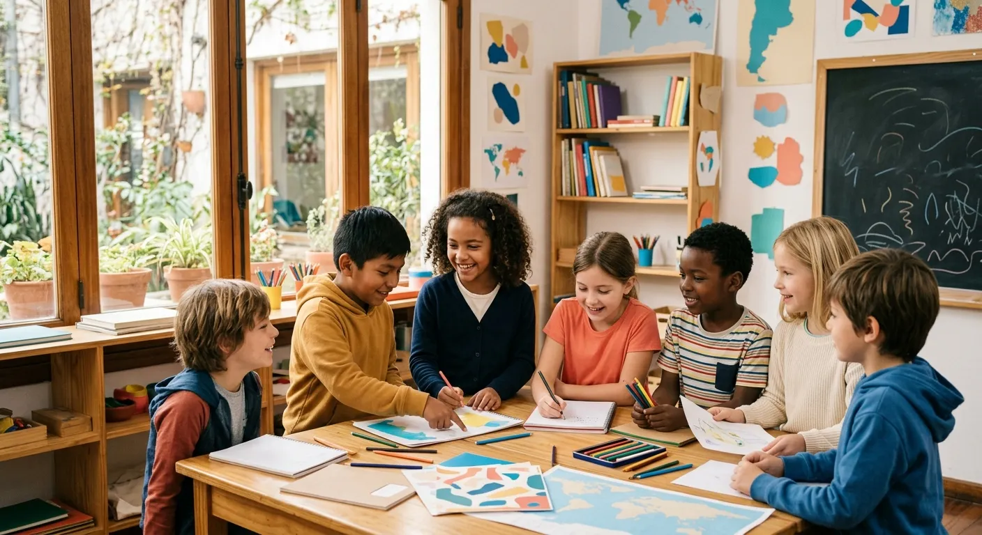 Docentes y estudiantes participando en un aula inclusiva con diversos recursos pedagógicos