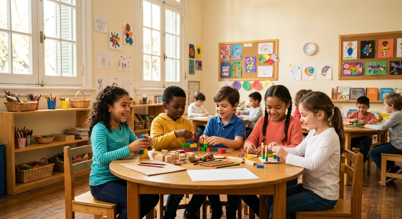 Niños y niñas en un aula inclusiva participando de actividades grupales en una escuela de Buenos Aires
