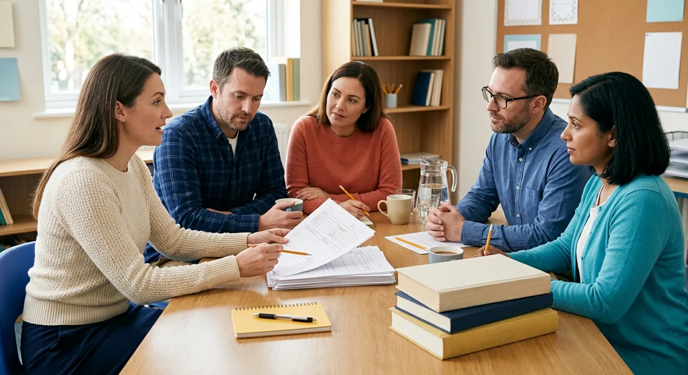 Docentes y equipo interdisciplinario redactando un Proyecto Pedagógico Individual.